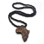 COLORFUL BLING Multicolor 8MM Wooden Bead Chain African Hip-hop Africa Map Pendant Necklace for Men Boys Natural Wood Jewelry